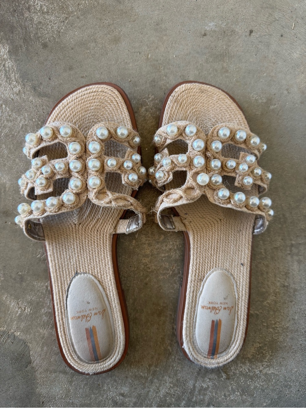 Sam Edelman Beige Pearl-Embellished Braided Slide Sandals - Women